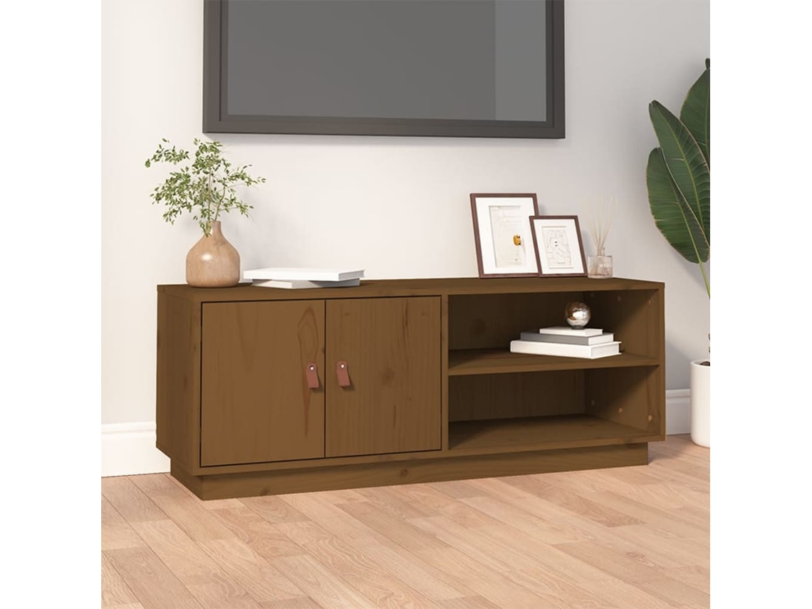 Mueble de Armario Tv 105X34X40 Cm Madera de Pino Maciza Marrón Miel