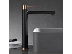 Grifo monomando para lavabo alto en latón negro mate y zama oro rosa, cartucho cerámico de 25 mm, incluye latiguillos flexibles de 38 cm. Imex