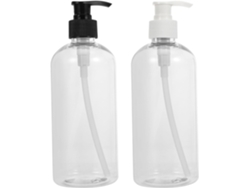 Juego de 2 botellas transparentes con bomba dosificadora, recargables, ideales para loción, champú y gel.