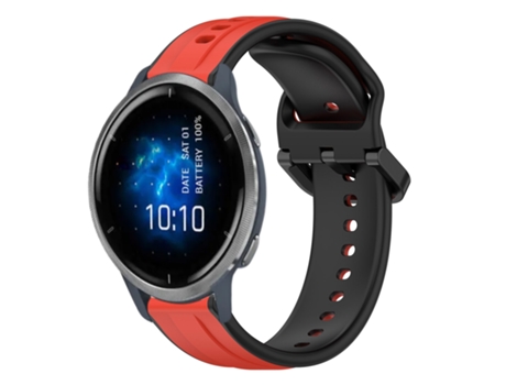 Correa Smartwatch para Garmin Venu 2 Silicona Bicolor con Bucle Convexo de 22mm (Rojo + Negro)