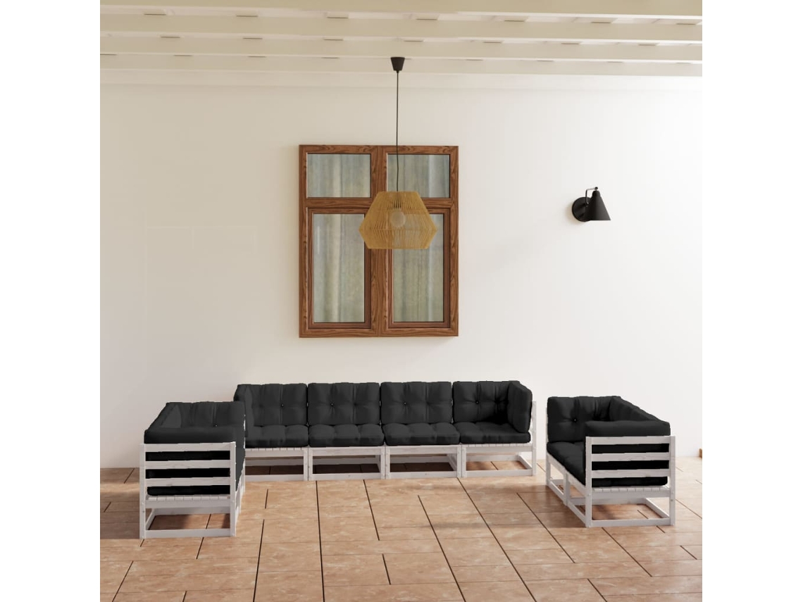 8 Piezas Conjunto Lounge De Jardim Com Almofadões Pinho Maciço Dkd Decoración Del Hogar