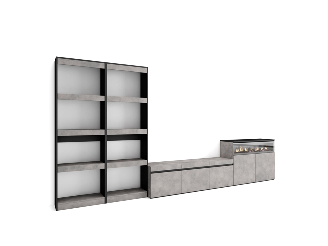 Muebles de Salón para TV 370x186x35cm Para TV hasta 65 Chimenea eléctrica Cemento
