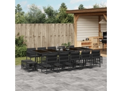 15 Pcs Conjunto De Jantar P/jardim Com Almofadões Vime Pe Preto Dkd Home Decor