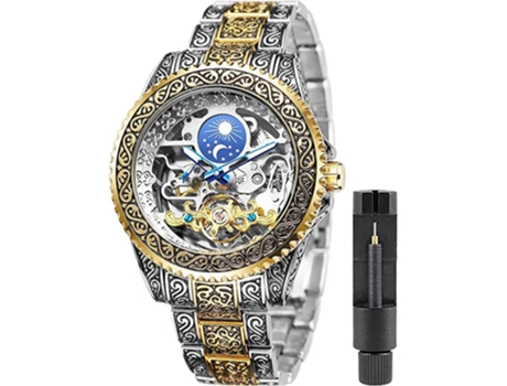 VEANXIN Relojes Tourbillon vintage Relojes de pulsera de dos tonos con manecillas esqueléticas-Oro