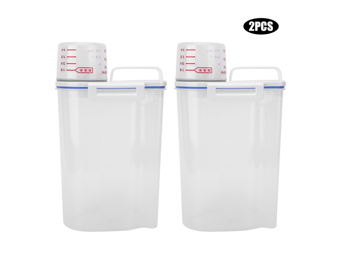 2 Cajas De Almacenamiento De Arroz A Prueba De Insectos Con Tapa Medidora, Capacidad De 2 Kg, Pp Transparente.