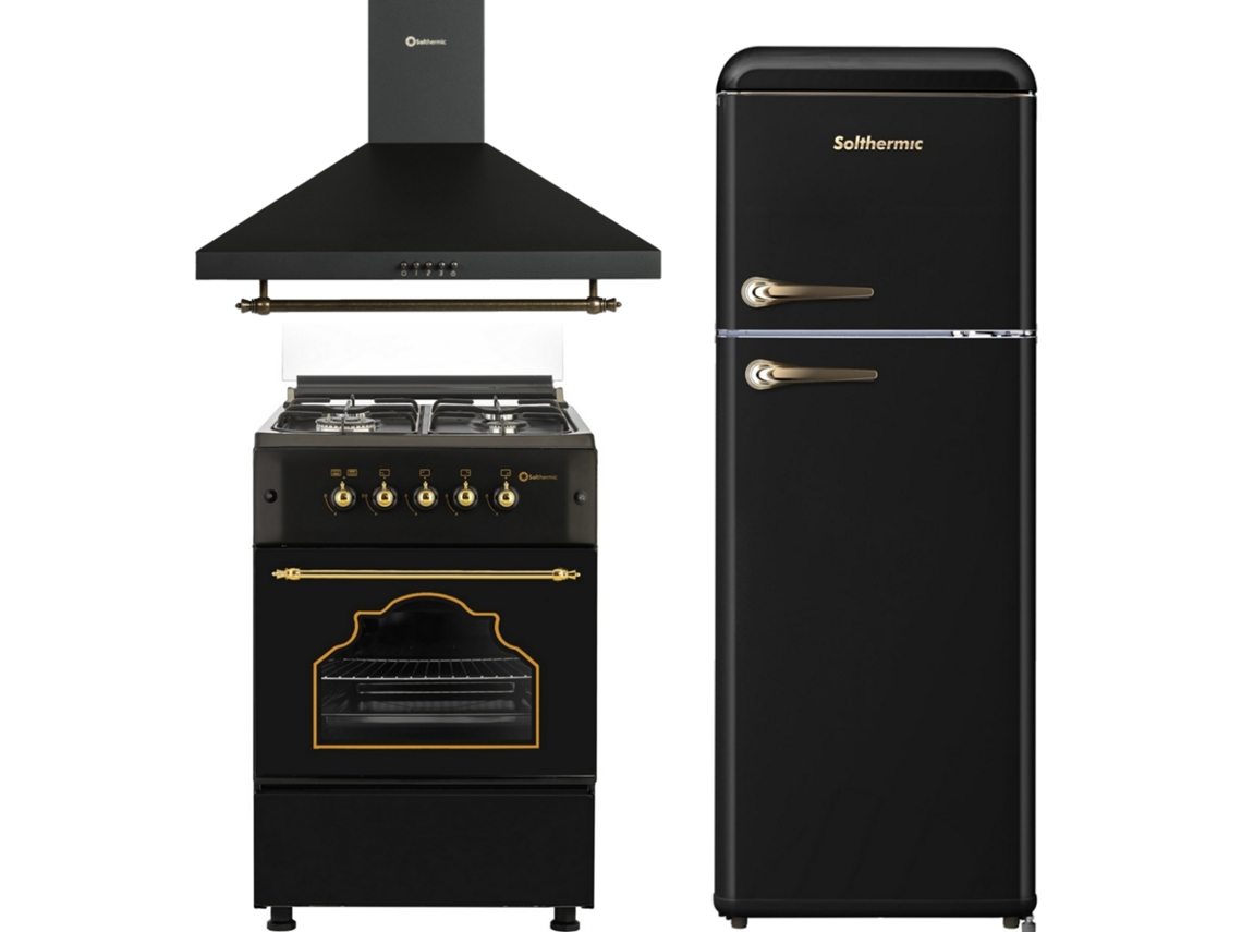 Pack combinado Solthermic® Estufa a gas F5s40g2rb Extractor de humos 60 Refrigerador retro 1.47 F2pr147n