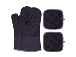 Guantes de horno resistentes al calor y juego de portavasos 572f, 4 piezas, silicona antideslizante para cocina y repostería - Negro