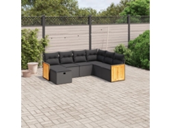 Conjunto de sofá de jardín de 7 piezas con cojines de mimbre negro de DKD Home Decor