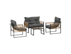Conjunto de muebles de jardín de 4 piezas: sofá, 2 sillas, mesa de cristal, poliratán color antracita.