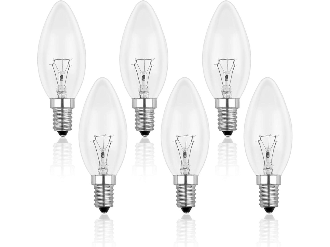 Rebe-bombilla De Vela Clara E14 40w, Incandescente Regulable, Blanca Cálida 2700k, 400lm, Base Edison, Paquete De 6
