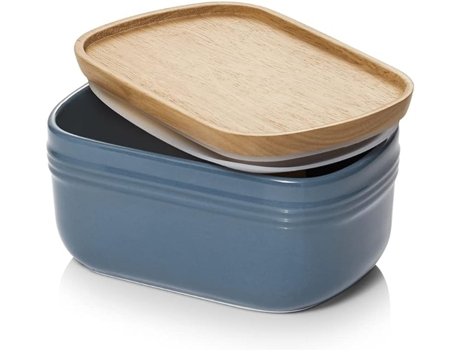 Mantequillera de Cerámica Grande Con Tapa de Madera Azul Aireado DOWAN