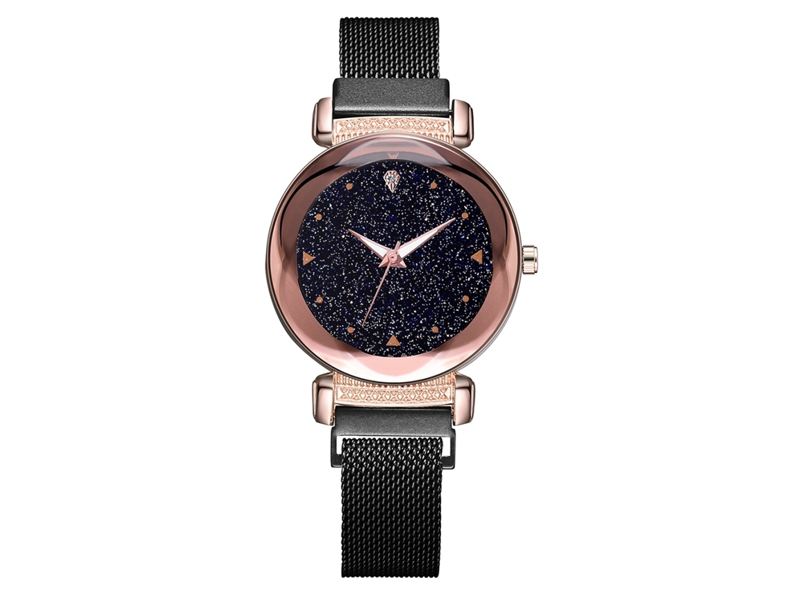Reloj De Pulsera De Cuarzo Negro, Estilo Sencillo, Diseño Informal, Con Cierre Magnético.