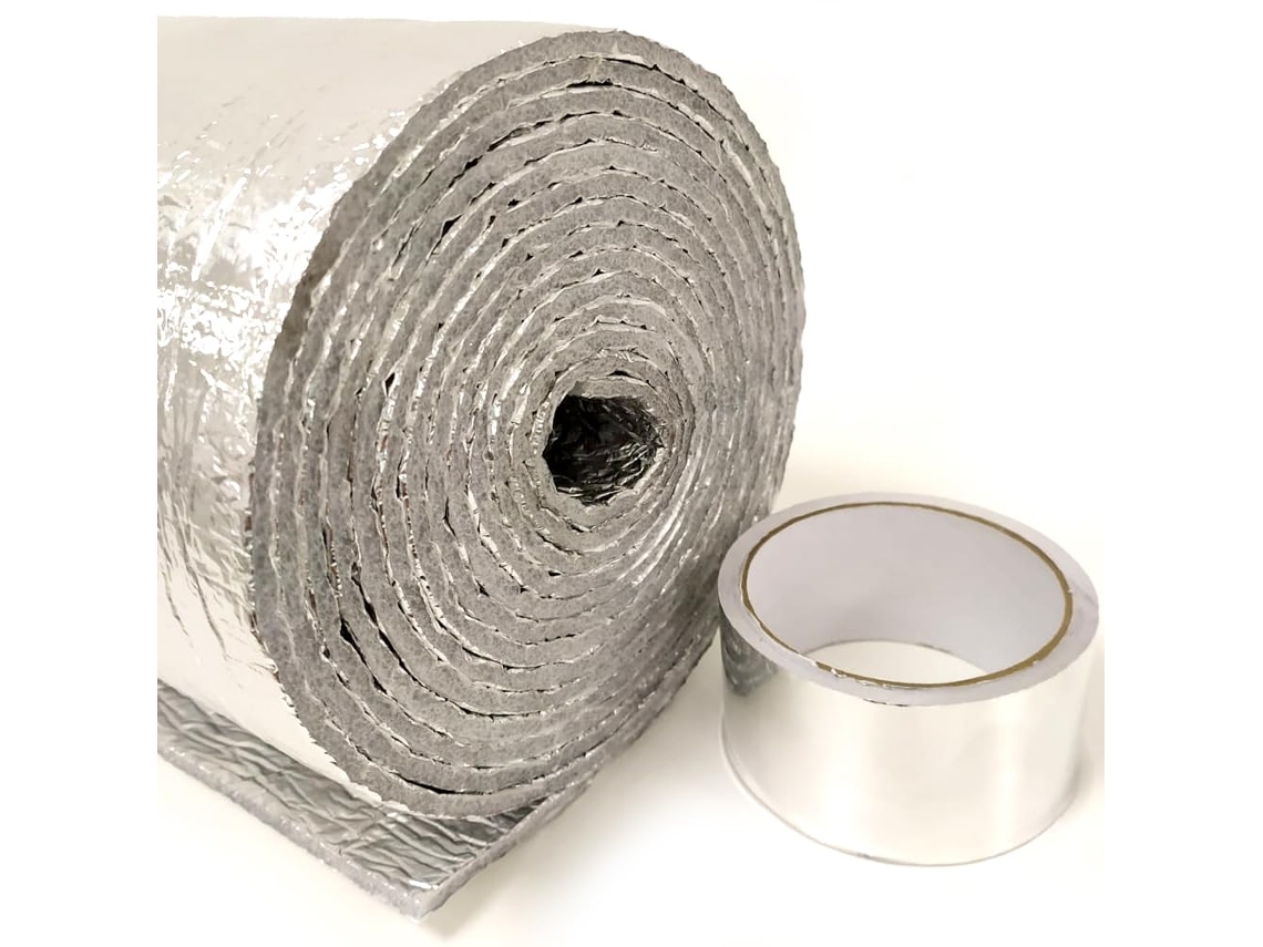 Aislante Térmico 100% Aluminio Con Espuma (50m X 1,20m) + Cinta De Aluminio (45m). Aislamiento Viviendas, Portales, Radiadores, Caravanas, Furgonetas