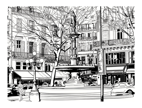 Papel de Pared ARTGEIST Sketch of parisian fountain (196x154)