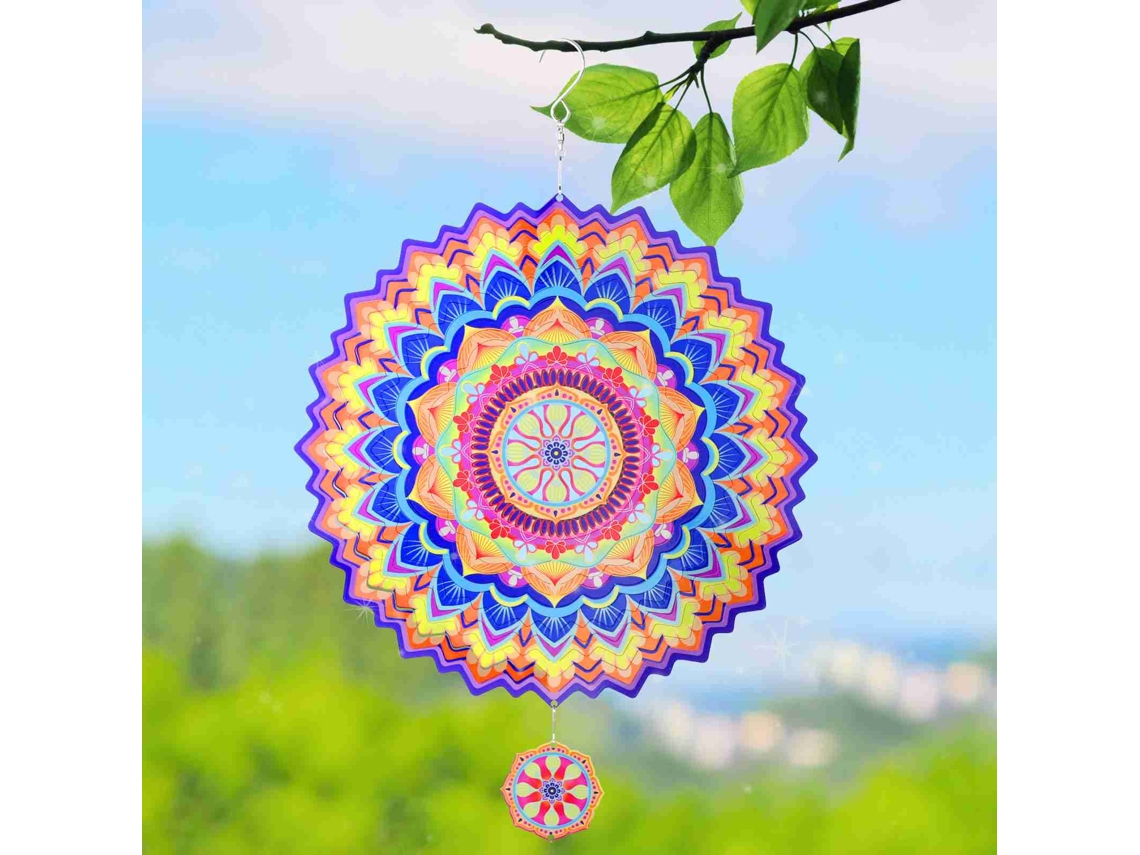 Molino de viento 3D para jardín, de acero inoxidable, colorido, con gancho