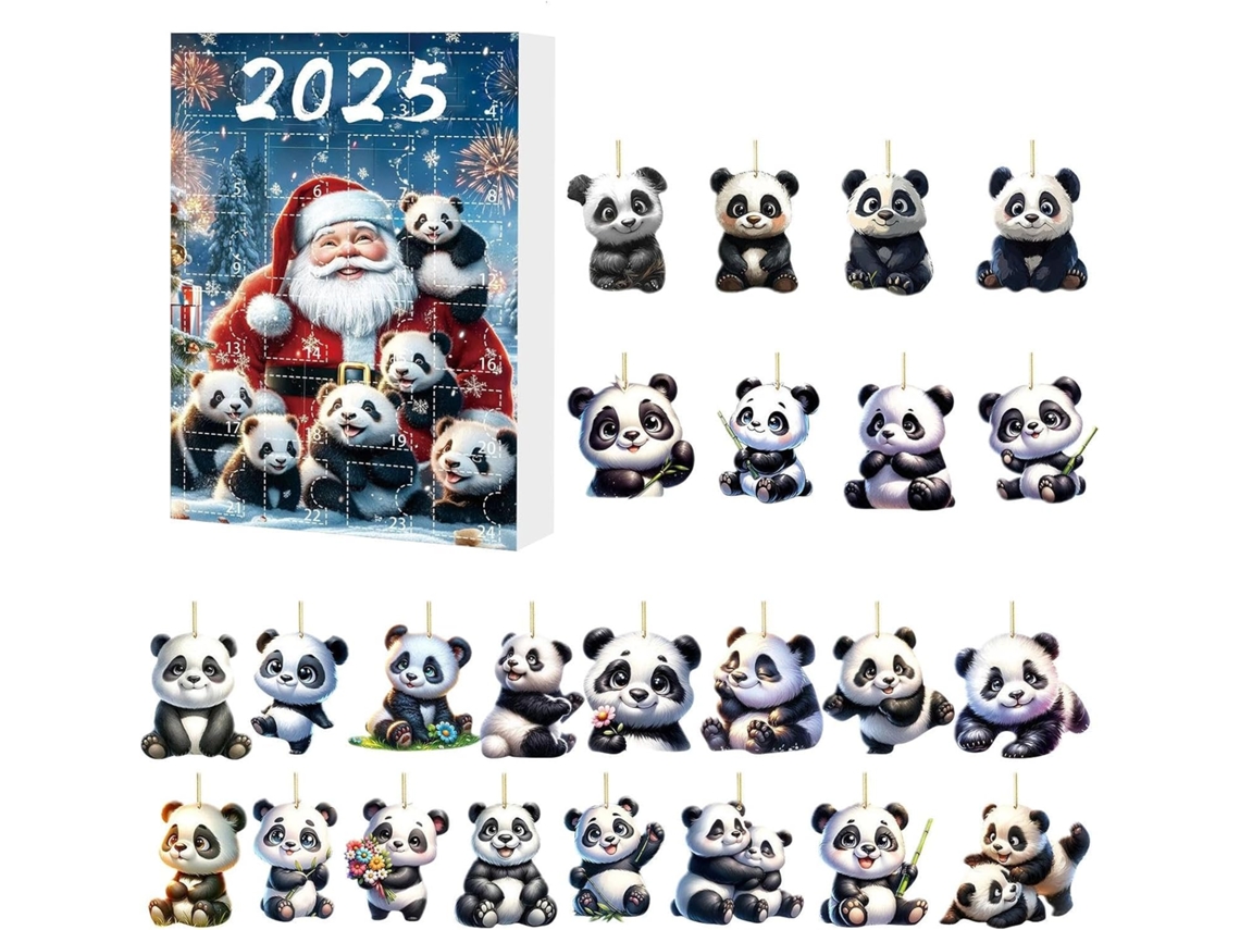 Calendario de Navidad 2025-2026 con panda y nombre, adorno acrílico 2D, calendarios decorativos adorables.