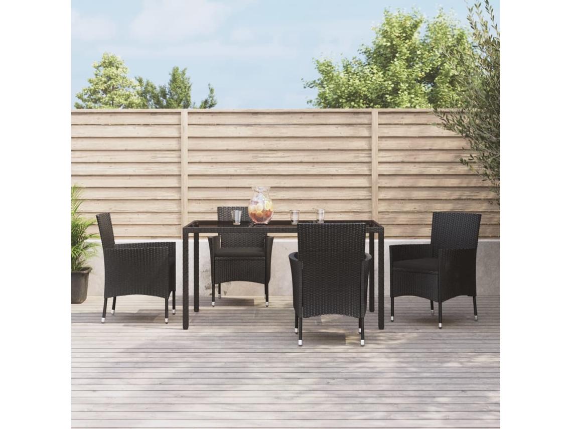 Juego de comedor de jardín de 5 piezas con cojines, mimbre sintético negro, DKD Home Decor