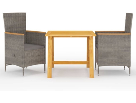 Conjunto 3 de comedor para jardín VIDAXL gris