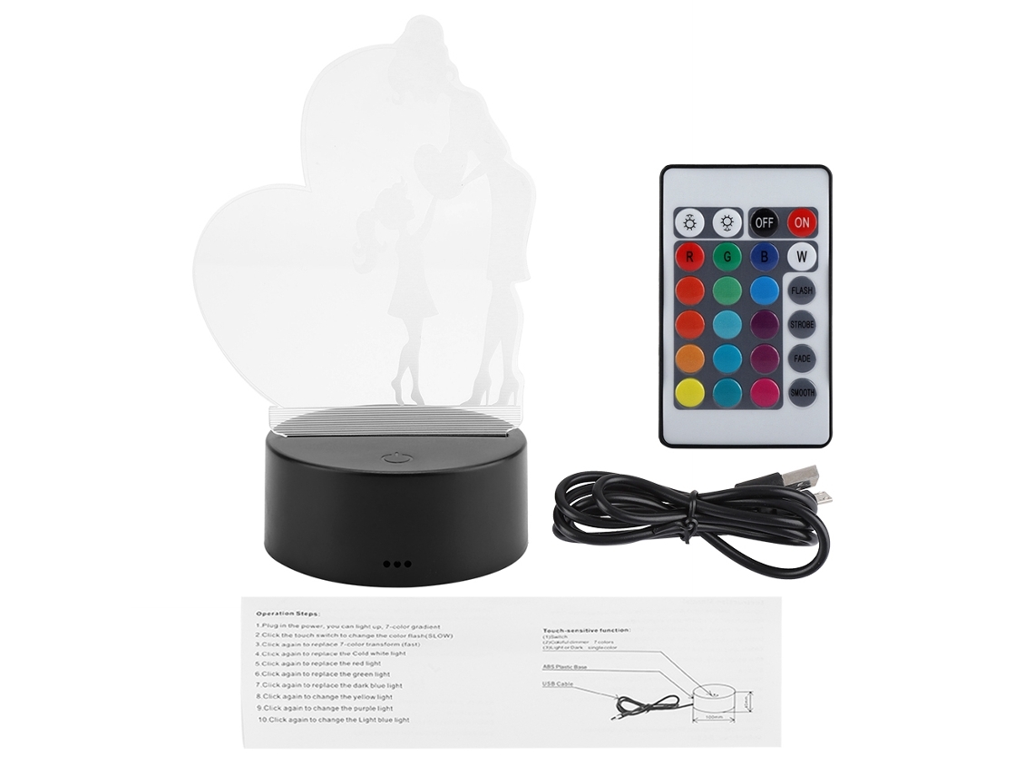 NEVEANCE Lámparas de Ilusión LED 3D con Control Remoto - Luz Nocturna para Escritorio, Base Negra
