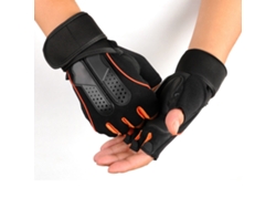 Guantes deportivos de gimnasio negros y naranjas, antideslizantes, de medio dedo.