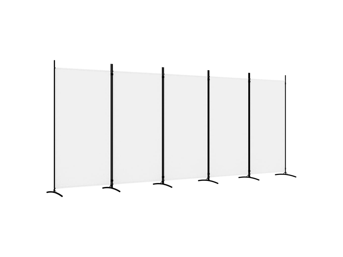 Biombo divisor de ambientes, 5 paneles, 433 x 180 cm, tela blanca y planchado, Dec030949