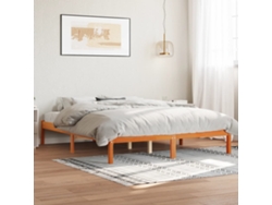 Cama Sin Colchón Madera Maciza Pino Marrón Cera 150x200 Cm