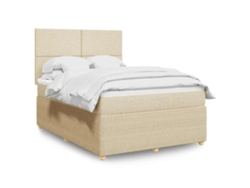 Cama Box Spring Con Colchón Tela Color Crema 140x190 Cm