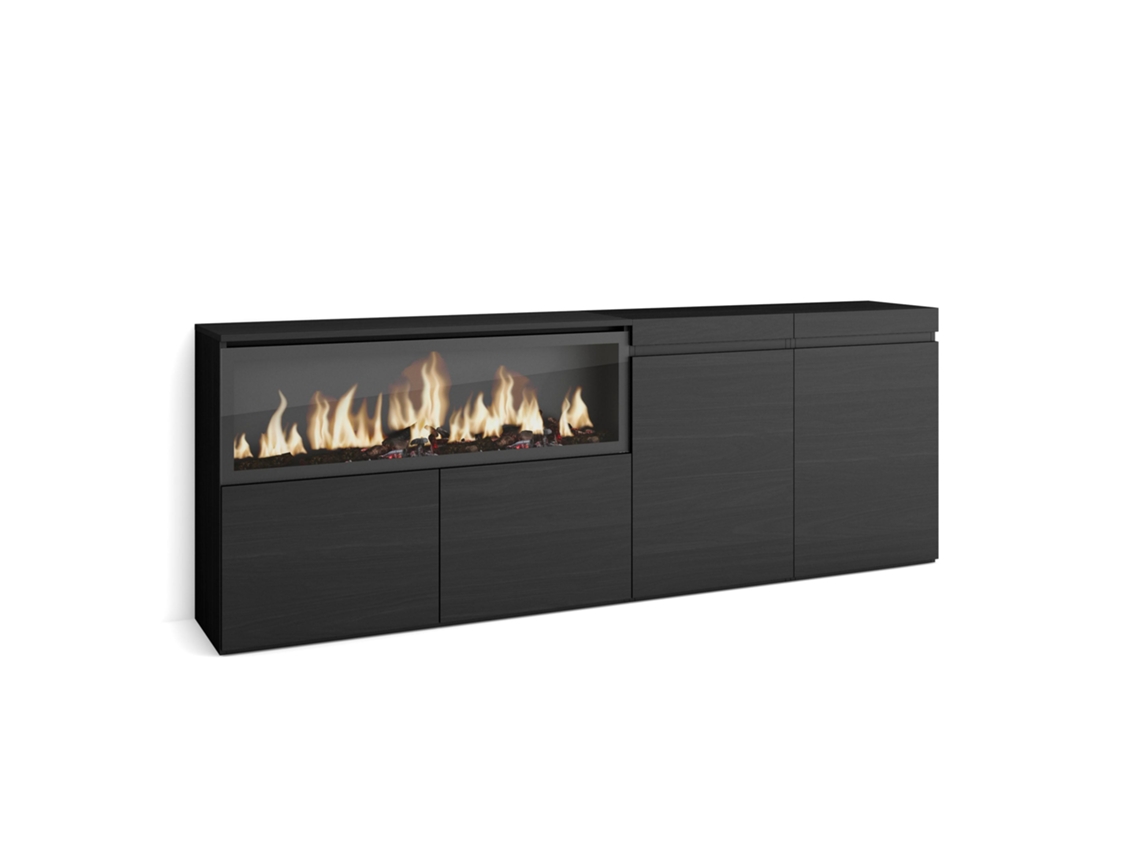 Aparadores para salón, 210, 4 Puertas, Chimenea eléctrica XXL, Negro SKRAUT HOME