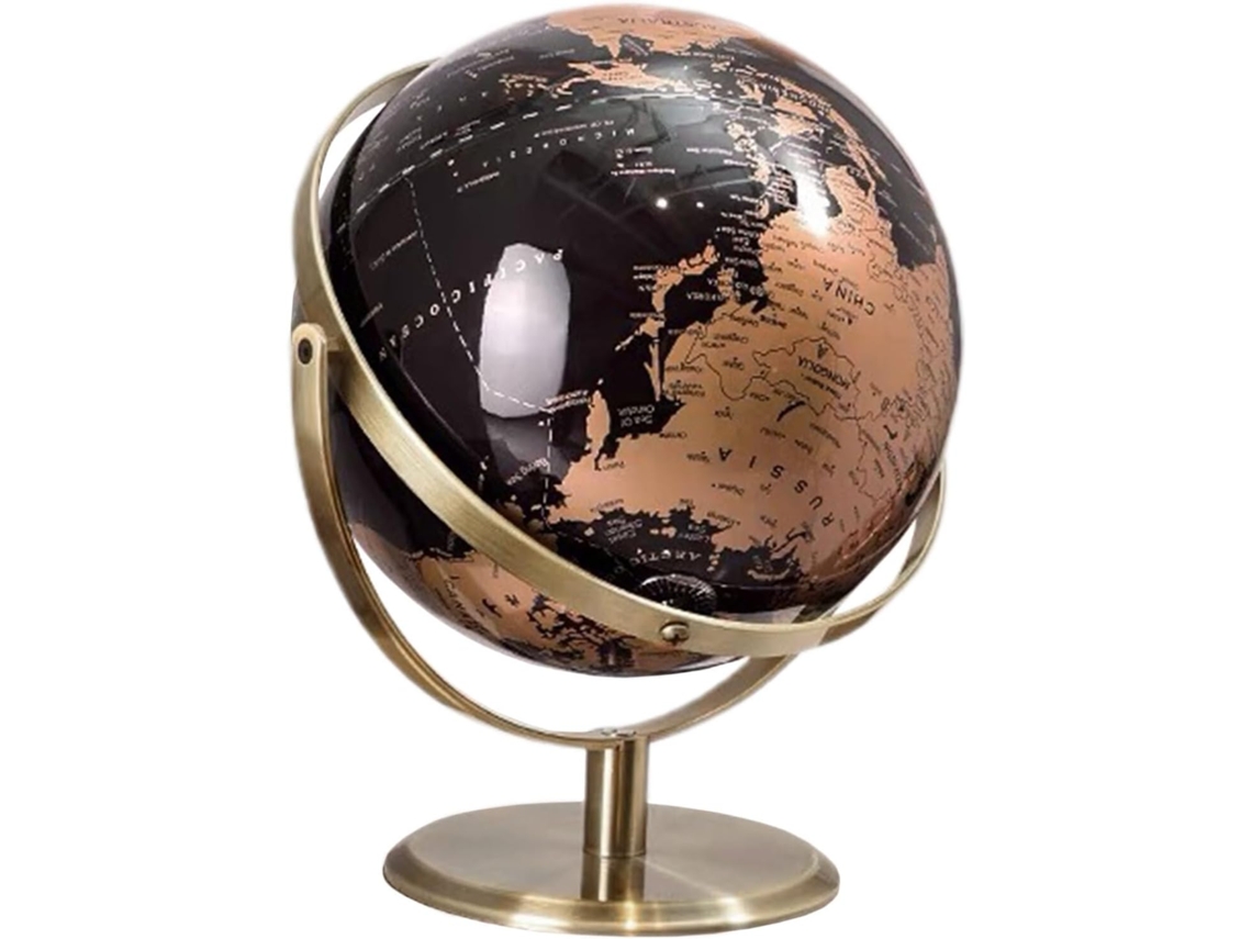 Globo Terráqueo Educativo Giratorio De 20 Cm, Negro Y Dorado, Globo Didáctico Detallado Con Soporte Estable.