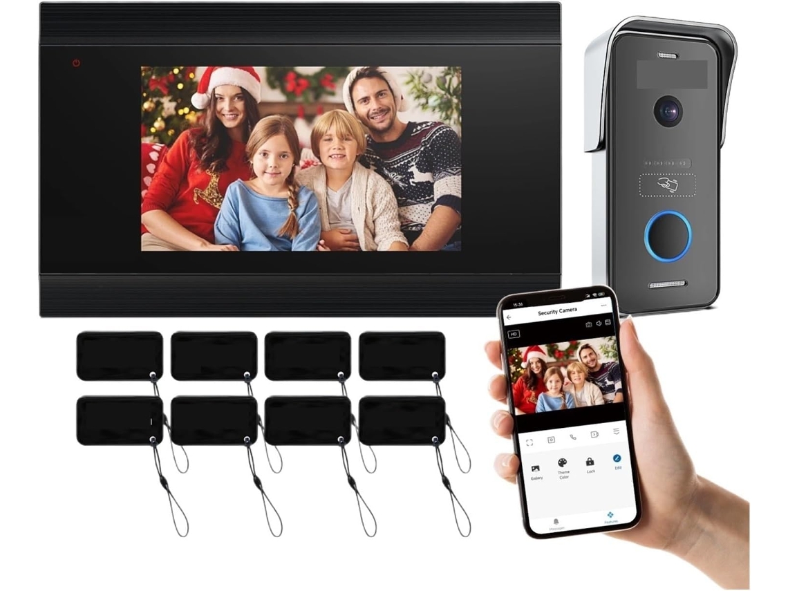 Interphone Vidéo Wifi 2 Fils, Écran Tactile 7 Pouces 1080p, Aplicación/ Glissement/ Carta