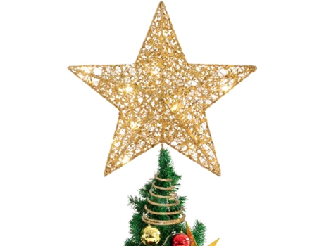 Árbol de Navidad Estrella Topper Luces, 25 cm Árbol de Navidad Topper Brillante Treetop Lámpara Adorno Decoración de Fiesta,Oro