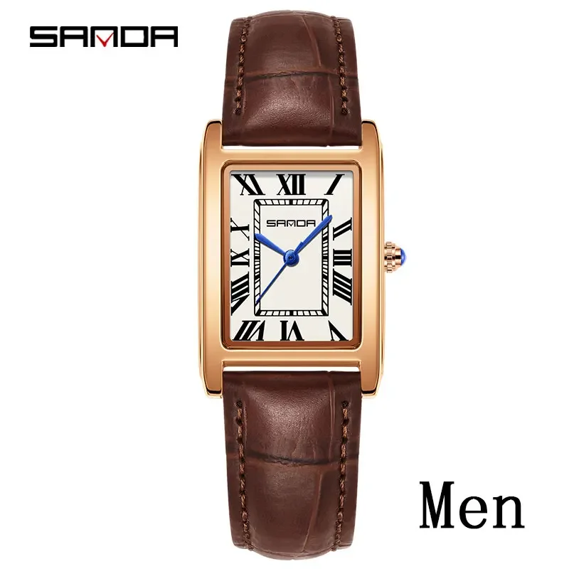 Reloj deportivo casual MDUG Quartz resistente al agua (estilo masculino, correa marrón, caja de oro rosa, esfera blanca)