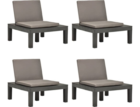 Conjunto 4 Tumbona de jardín VIDAXL Antracita Plástico (78x78x70 cm)