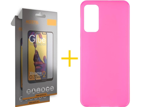 Kit Funda + 2 Protectores de Pantalla Huawei P Smart 2021 ACCETEL Liso Rosa