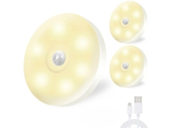 Luz Nocturna con Sensor de Movimiento 3 Piezas Luz Nocturna Recargable USB con Luz de Movimiento con Sensor Luz LED para Gabinete Luces LED para Escalera Iluminación Dormitorio, Cocina, Armario, Pasil