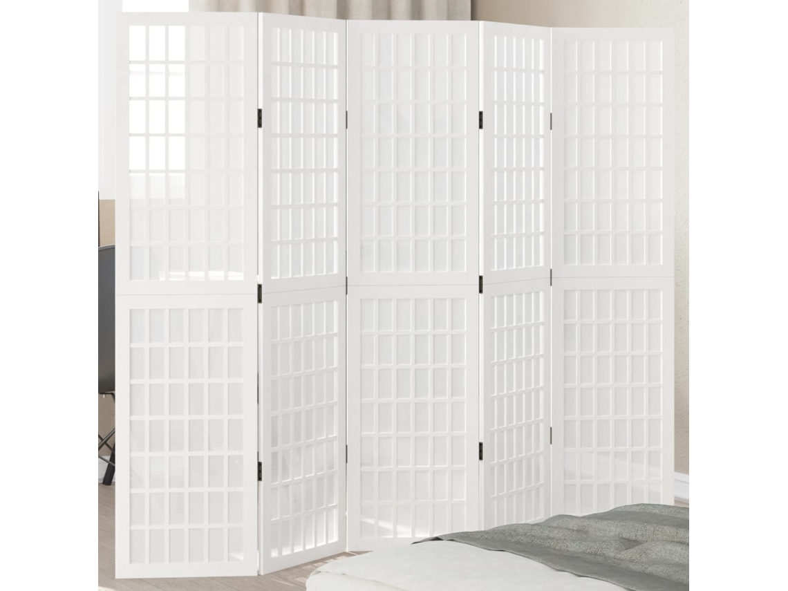 Biombo Separador | Separador De Ambientes De 5 Paneles Madera Maciza Paulownia Blanco