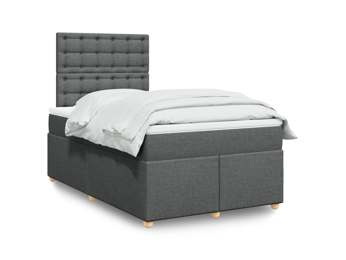 Cama Box Spring Con Colchón Tela Gris Oscuro 120x200 Cm