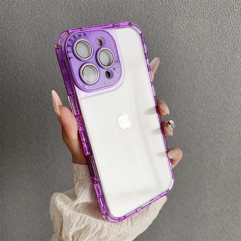 (iphone 14, Morado) Funda Transparente A Prueba De Golpes Para Iphone, Ideal Para Chicas.