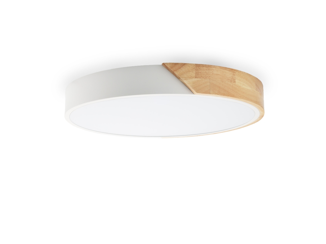 Lámpara de techo LED circular de Ø40 cm, 30 W, 3000 lm, metal blanco y madera, iluminación seleccionable Alpinaluz (3000 k, 4000 k, 6000 k)