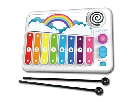 Instrumento Musical LEXIBOOK Xilófono Electrónico Educativo 8 Teclas Guía de Luces 2 Baquetas Incluidas Blanco/Azul (Edad Mínima Recomendada: 3 año...