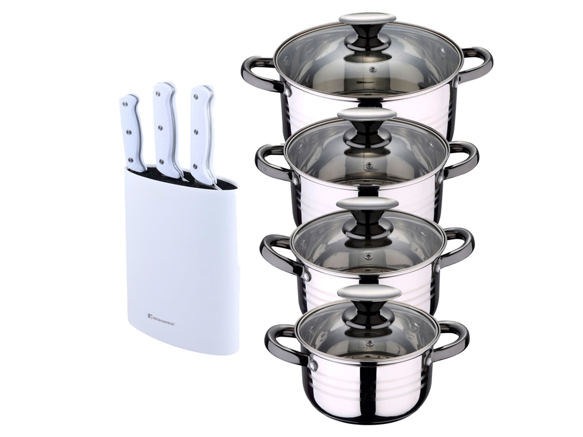 Batería De Cocina Ø16ø18ø20ø24 Cm De Acero Inoxidable Dina San Ignacio (8 Piezas) Con Cuchillos Con Tacoma