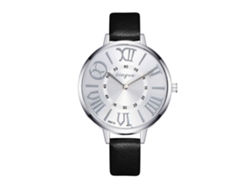Reloj De Pulsera Coreano Para Mujer Con Correa De Cuero Negro Y Movimiento De Cuarzo Analógico.