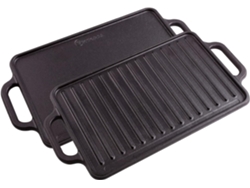 Plancha Cocina Hierro Fundido Curado Parrilla Reversible 33x21cm Para Fuego Barbacoa Sin Ptfe Victoria 36058 Negro