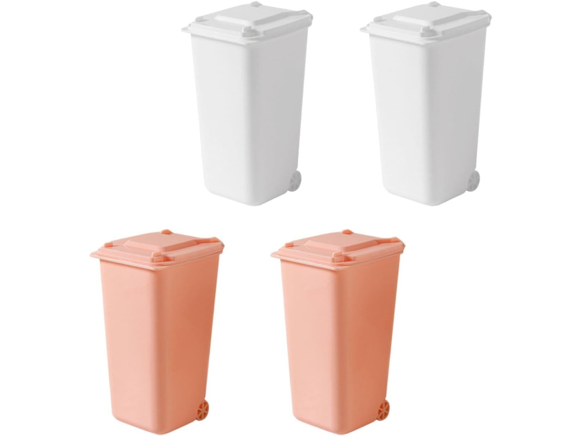 Mini papeleras de mesa de PP con tapa, juego de 4, diseño compacto y seguro, para niños y niñas.