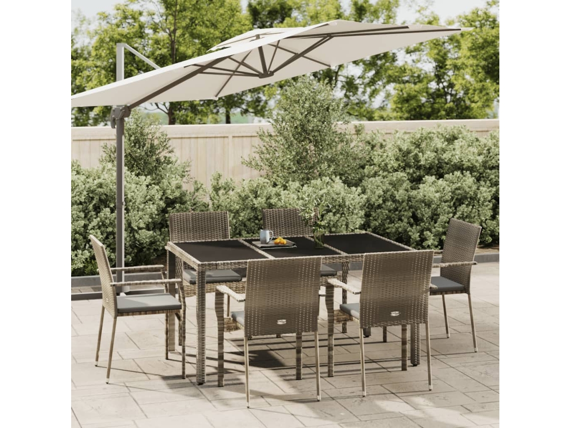 Juego de comedor de jardín de 7 piezas DKD Home Decor con cojines de mimbre gris
