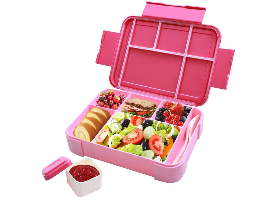 Fiambrera para niños, 6 compartimentos con caja para salsa, a prueba de fugas NEVEANCE