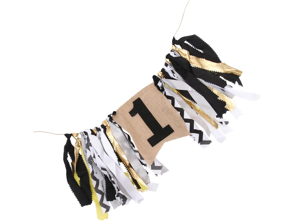 Guirnalda Cumpleaños, Elegante Negro Amarillo. Fiesta Decorativa, Banderín Para De Decoración Y