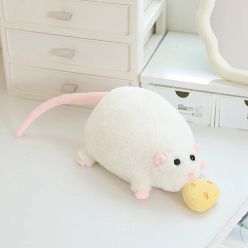 (blanco, 40 Cm) Lindo Y Adorable Peluche De Un Ratón Robando Queso.