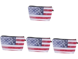Juego De 4 Neceseres De Maquillaje Reutilizables De Poliéster Con Diseño De La Bandera Estadounidense Y Bolsa De Almacenamiento.