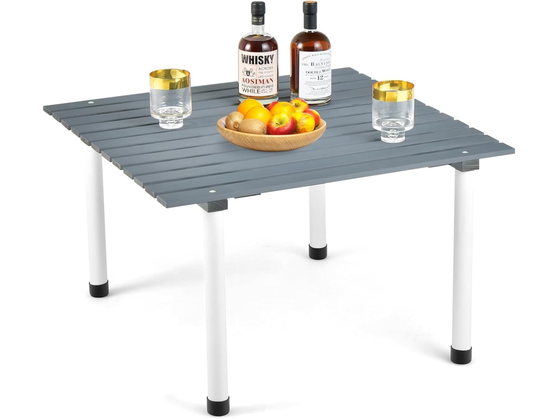 Mesa Plegable Camping, Mesas Plegables Portatiles con Tablero Enrollable de Madera Abeto COSTWAY